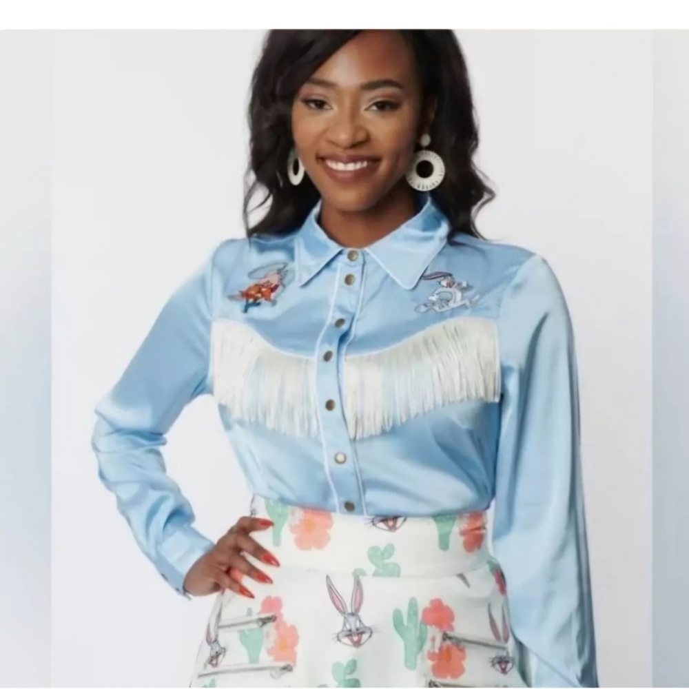 New Unique Vintage x Looney Tunes 1x satin snap western shirt